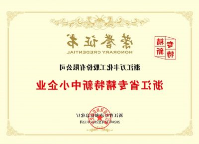 2024年浙江省专精特新中小企业荣誉证书